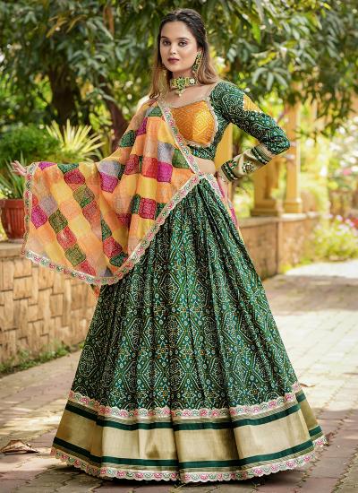 Dark Green Silk Embroidery Work Festival Wear Lehenga choli exporters in India