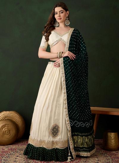 Dark Green Viscose Tissue Zari Work Wedding Wear Online lehengha choli wholesalers