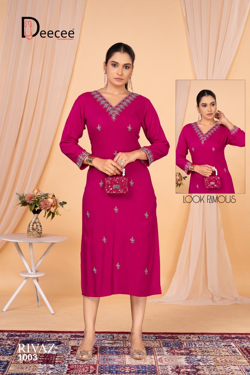 Deecee rivaz rayon dobby straight kurti wholesale fashion clothing suppliers