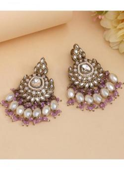 Festival Wear Light Purple Color Kundan Earrings Imitation jewelry wholesale market