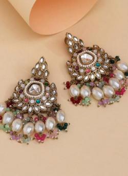 Festival Wear Multi Color Kundan Earrings Artificial jewelry manufacturers in India