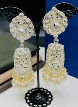 Festival Wear White Gold Polish Brass Jhumkas Imitation jewellery business in Gujarat