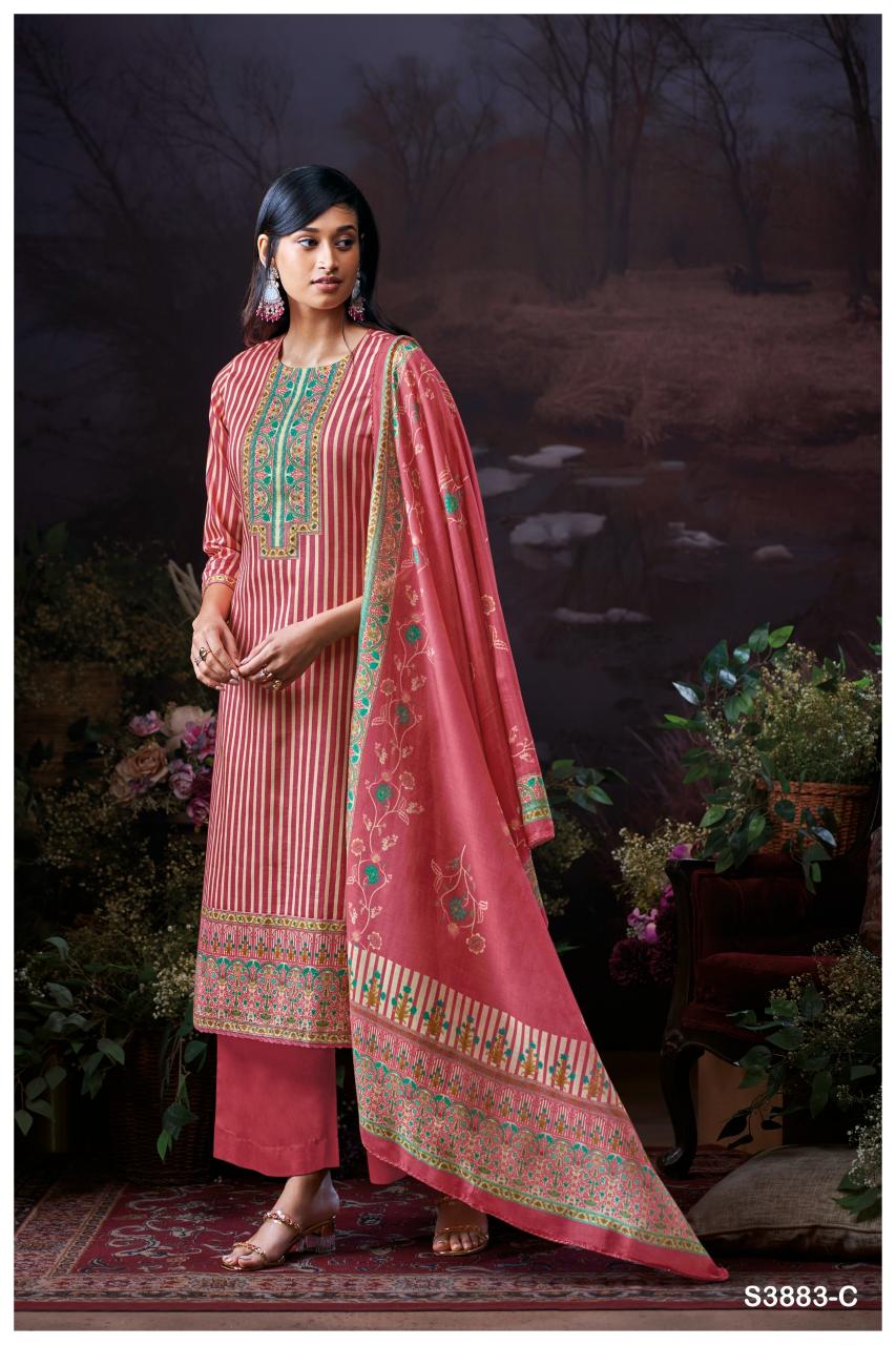 Ganga josette 3883 cotton dress material with chiffon dupatta wholesale