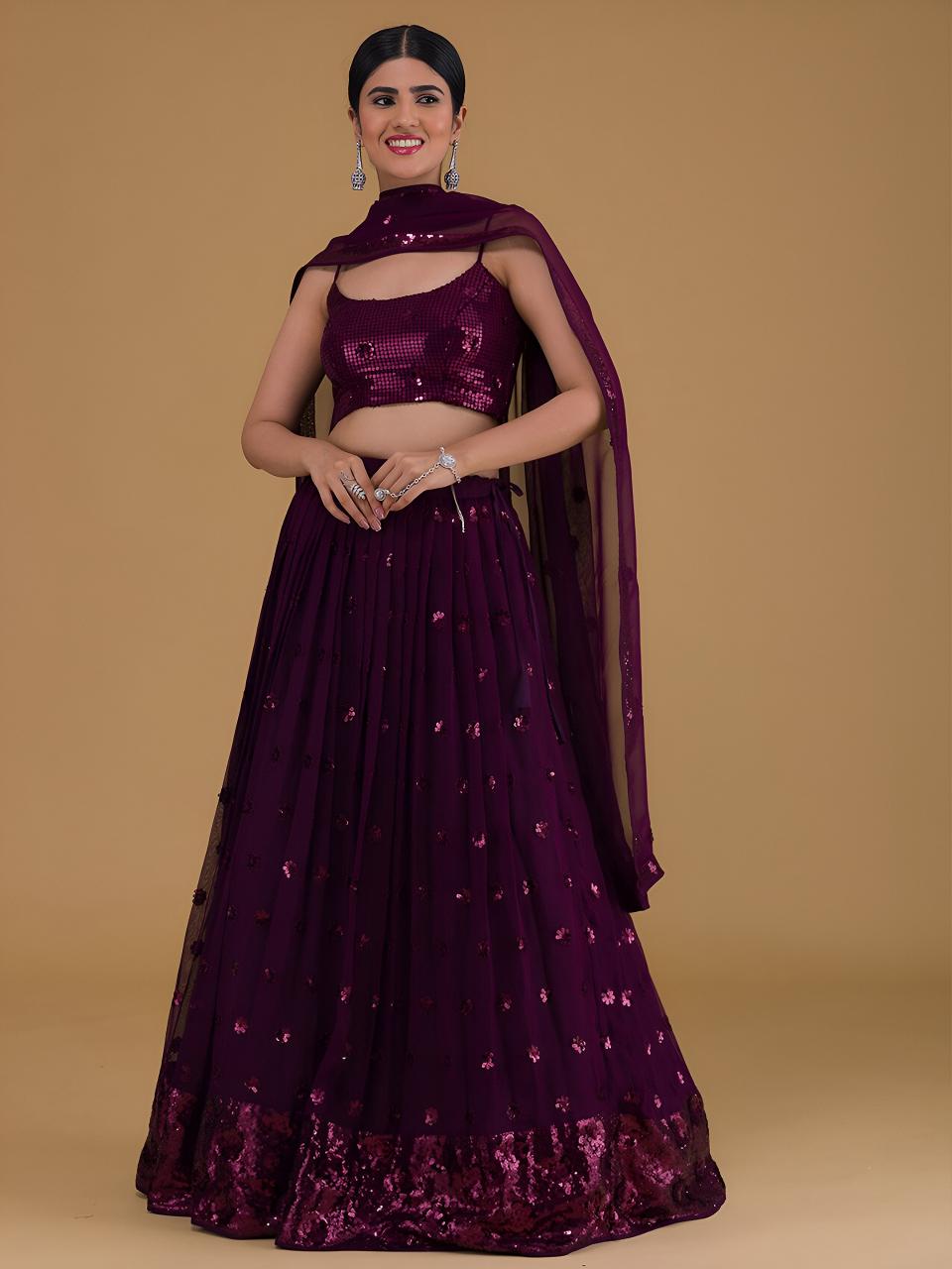 Glamourous Heavy Georgette Purple  Indian lehenga choli manufacturers