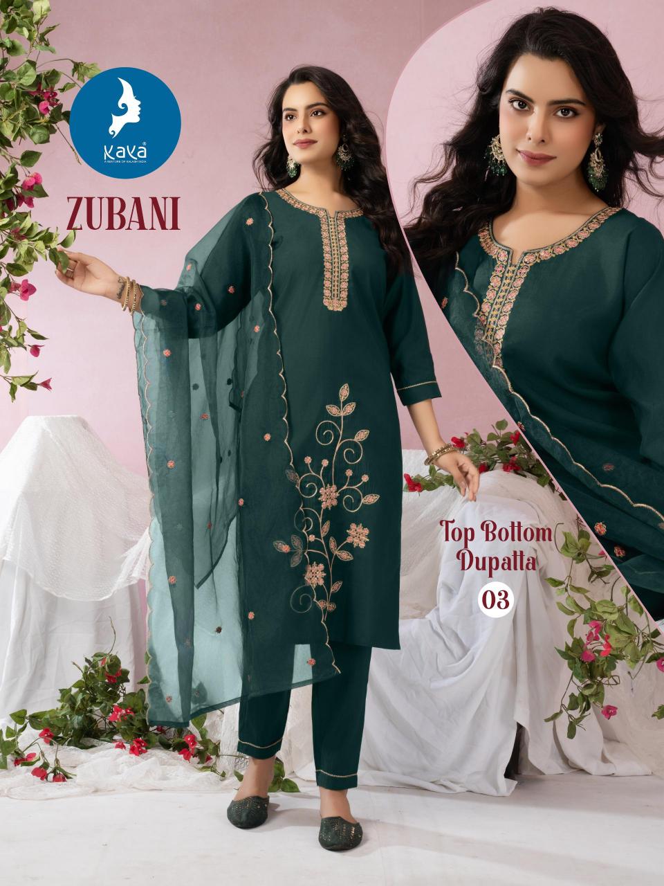 Kaya zubani roman silk 3 pcs kurti for women wholesale market