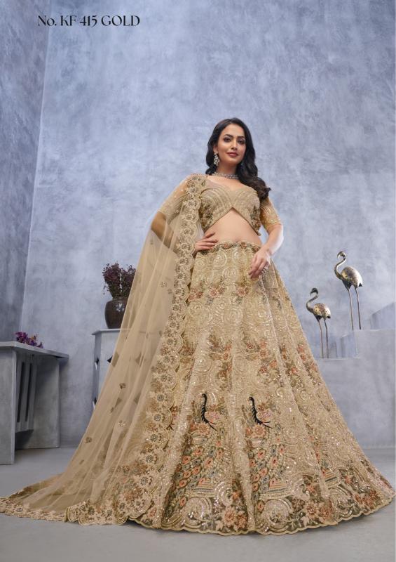 KF-415 Soft net Gold Affordable lehenga choli dealers