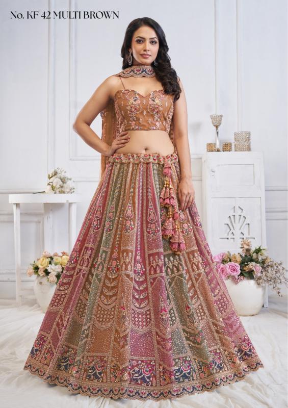 Kf-42 Soft net Multi brown Lehenga choli wholesale price