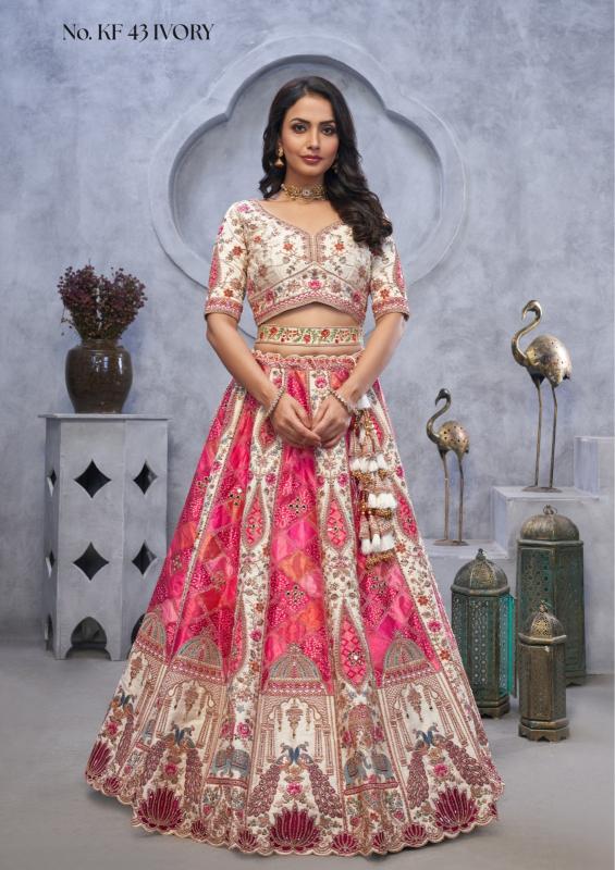 KF-43 Banarasi silk Ivory Designer lehenga choli wholesalers