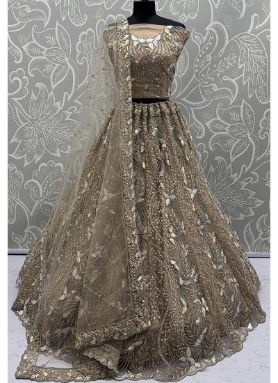 Light Brown Net Sequin Work Wedding Wear Lehenga choli with dupatta set in Gujarat