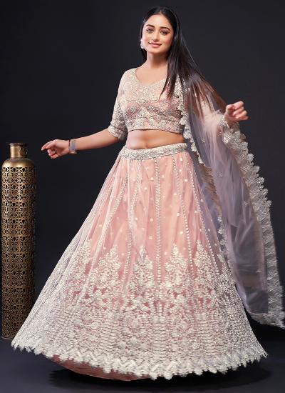 Light Pink Net Emroidery Work Wedding Wear Traditional Lehengha choli manufacturer