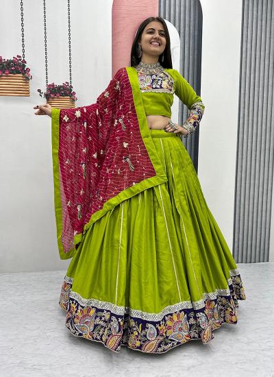 Lime Green Cotton Sequin Work Navratri Wear Indian Lehengha choli wholesale