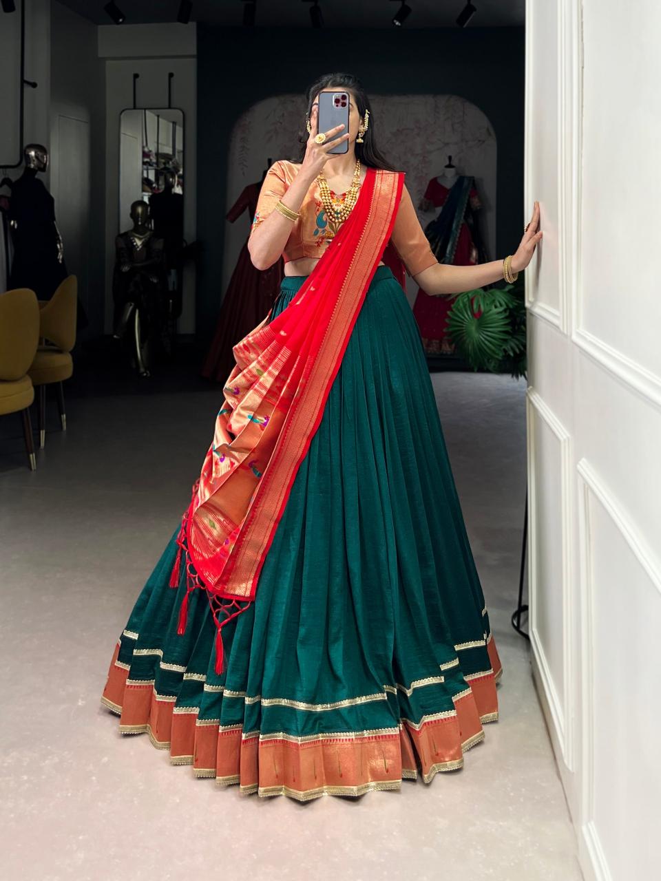 LNB Paithani Vichitra Silk Green Wholesale Lehengha Choli