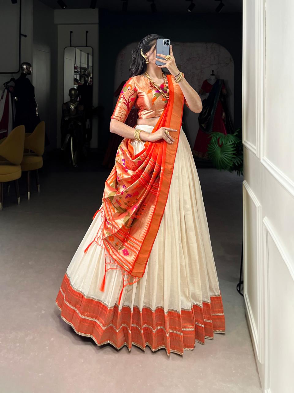 LNB Paithani Vichitra Silk White Lehengha Choli Wholesalers