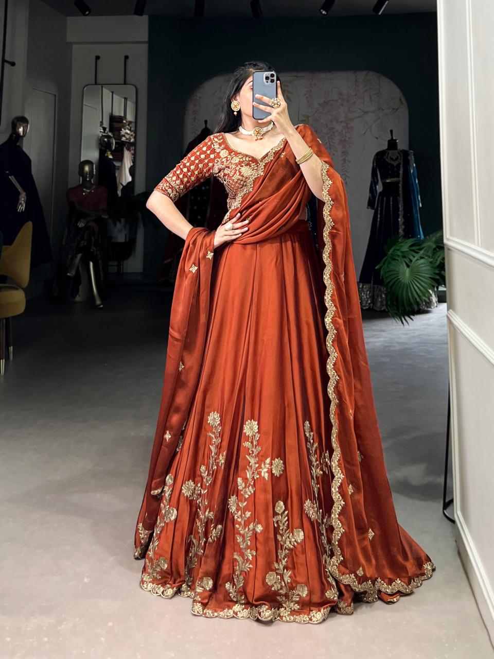 LNB Rangoli Silk Orange Latest lehenga choli collections in Ahmedabad