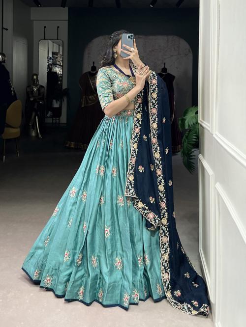 LNB Threads Slab Silk Blue Lehenga choli bulk suppliers