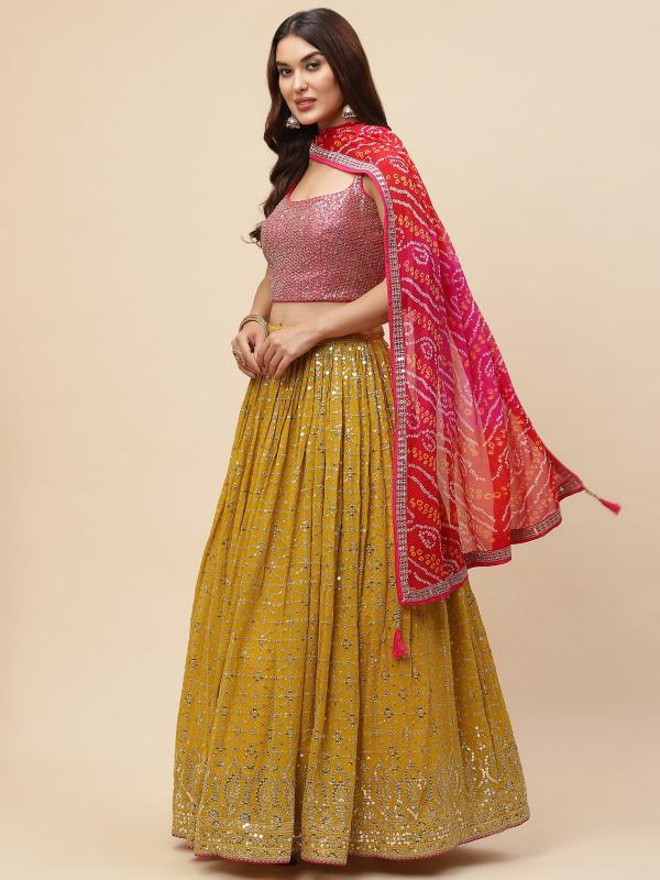 Luxurious Heavy Georgette Yellow 5076 Wholesale lehenga choli exporters in India