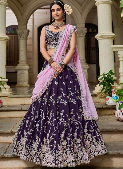 Magneta Organza Sequin Work Wedding Wear Export quality lehenga choli manufacturers