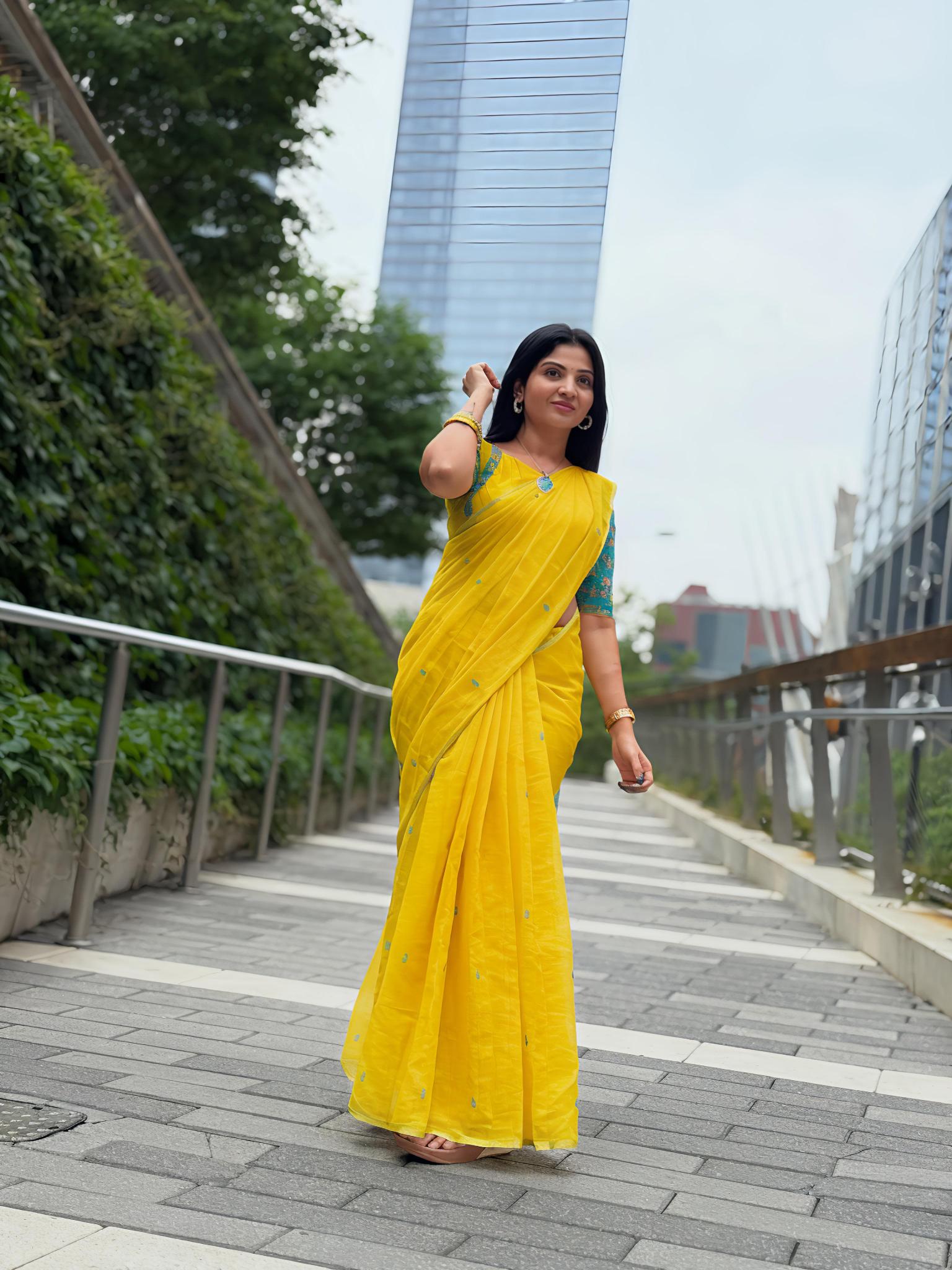 Malhar sunflower linen kalamkari digital print surat saree market