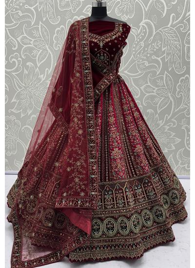 Maroon Net Sequin Work Wedding Wear 390 Lehenga choli wholesale market in Gujarat