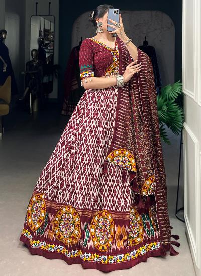 Maroon Tussar Silk Gamthi Work Navratri Wear Bridal lehenga choli manufacturers