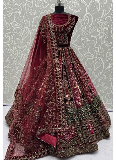 Maroon Velvet Sequin Work Wedding Wear Heavy work lehenga choli supplier in Gujarat