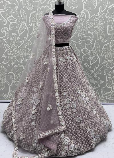 Mauve Pink Net Sequin Work Wedding Famous lehengha choli market in Gujarat