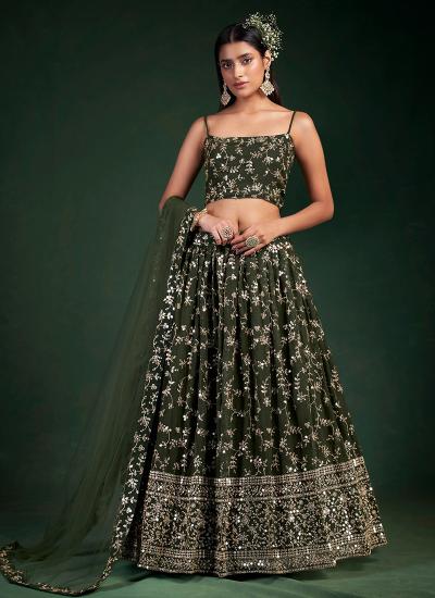 Mehendi Georgette Sequin Work Wedding Wear lehengha choli manufacturers in Surat