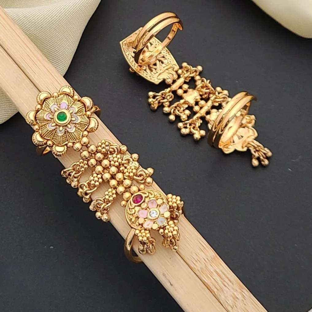 Minimal Bridal Dual Finger Hand Harness Ring Indian imitation jewellery wholesale