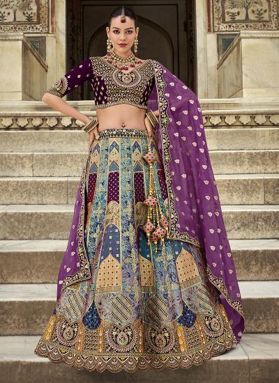 Multi Color Banarasi Silk Sequin Work Wedding Wear 427 Lehenga choli export business
