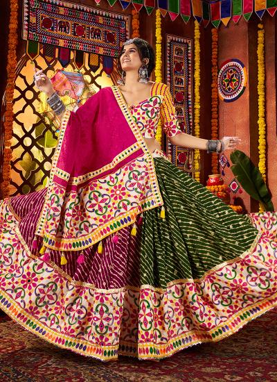 Multi Color Viscose Cotton Thread Embroidery Work 048 Lehenga choli exporters in India