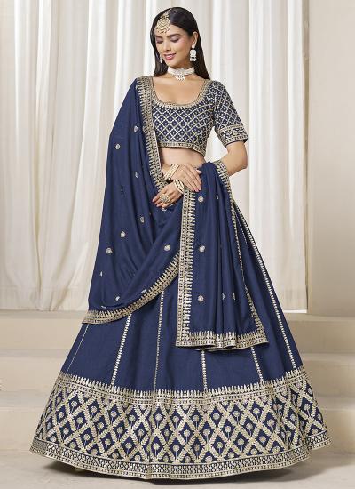 Navy Blue Art Silk Zari Embroidery Work Wedding Wear Lehengha choli reseller
