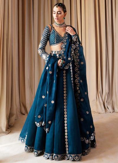 Navy Blue Silk Emroidery Work Wedding Wear Lehenga choli wholesale market in bangalore