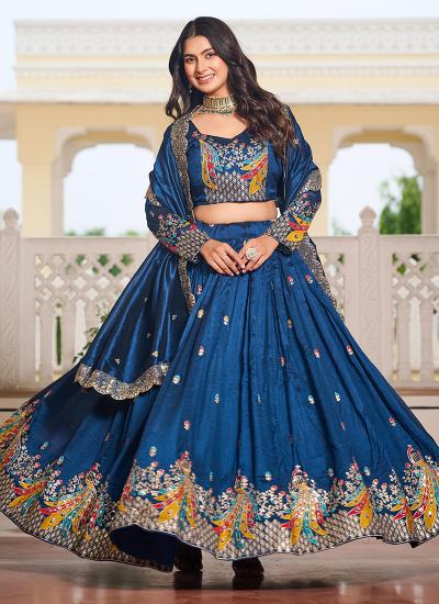 Navy Blue Vichitra Embroidery Work Navratri Lehenga choli wholesale in Kolkata