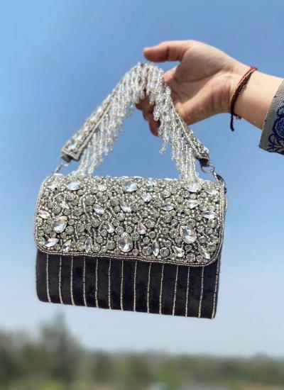 Neavy Blue Shugar Crush Crystal Hand Work Purse wholesalers in India