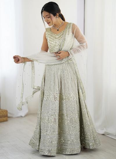 Off White Georgette Sequins Work Party Wear Designer Lehengha choli Supplier