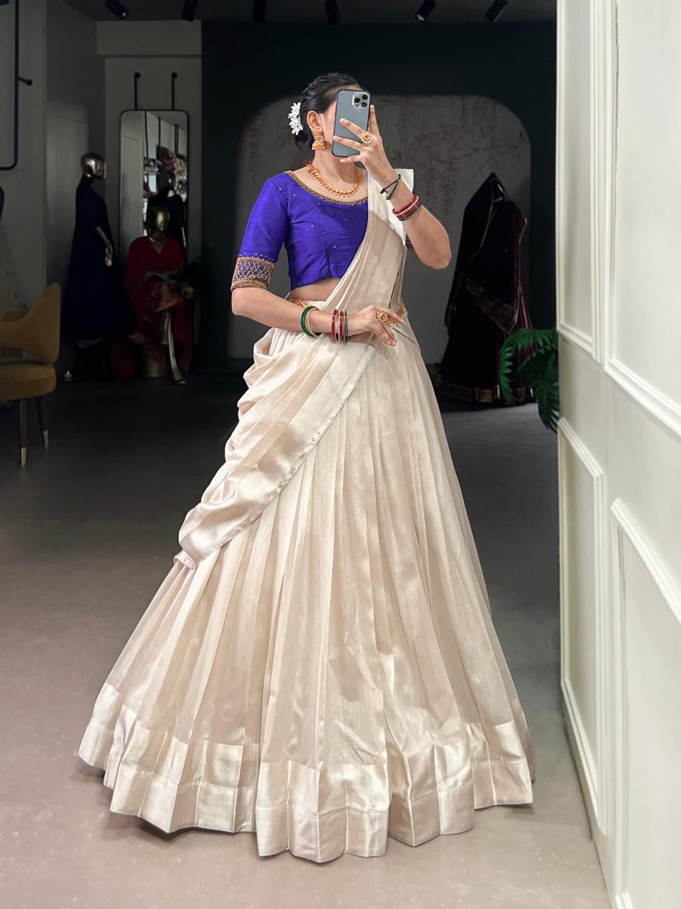 ONAM Poly Tasar Blue Party wear lehenga choli suppliers