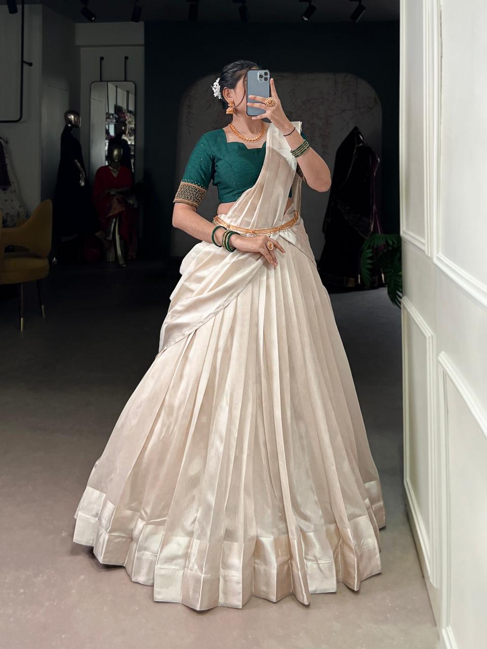 ONAM Poly Tasar Green Lehenga choli online wholesale