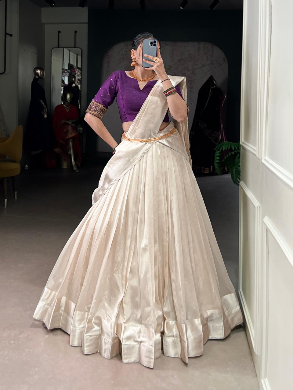 ONAM Poly Tasar Purple Designer Lehengha choli suppliers