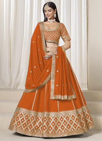 Orange Art Silk Zari Embroidery Work Wedding Wear Lehengha choli reseller
