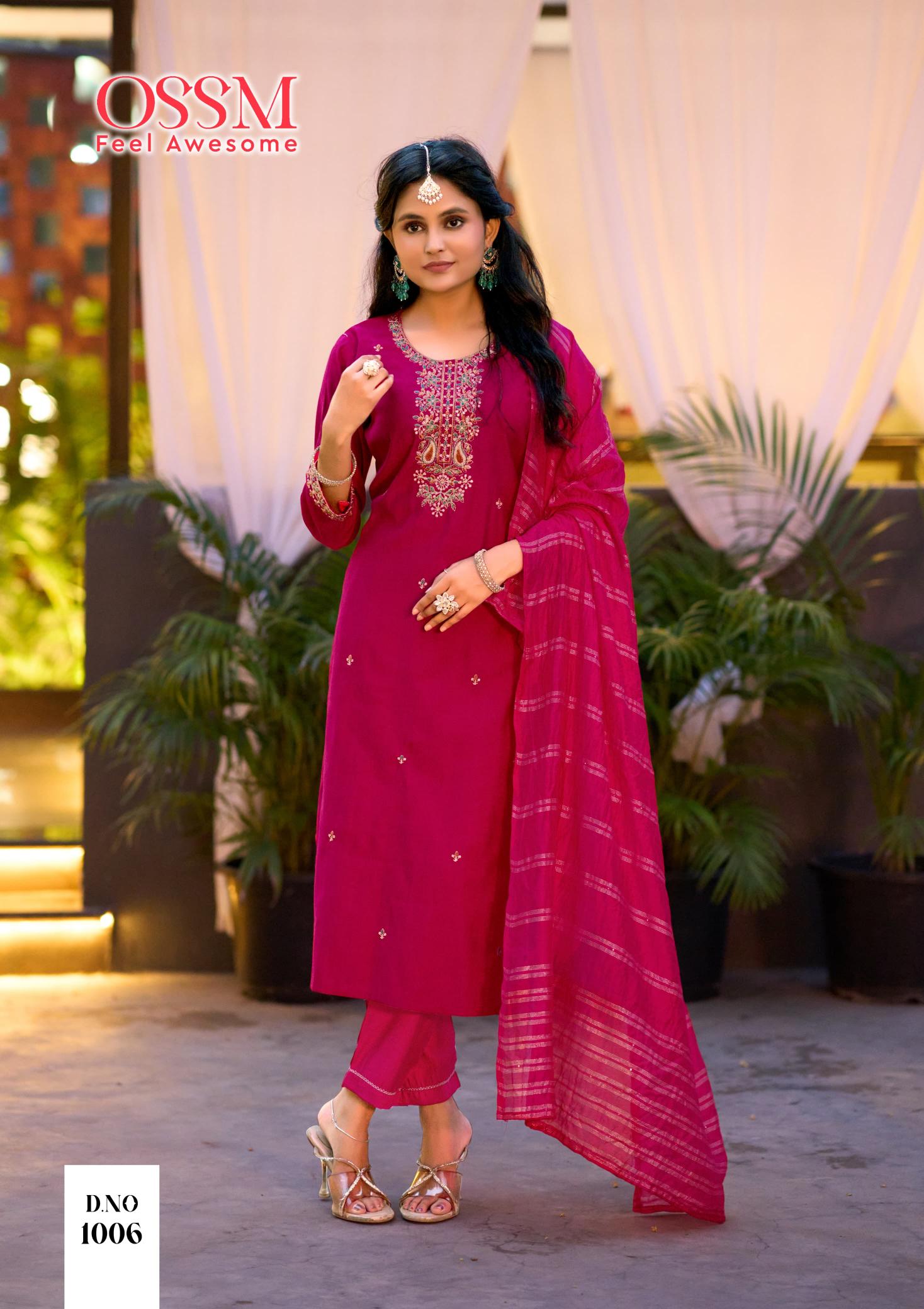 Ossm gungun viscos vetican silk 3 pcs kurti surat wholesale market