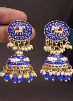 Party Wear Blue Color Meenakari Earrings Cheap imitation jewellery suppliers