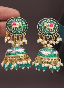 Party Wear Green Color Meenakari Earrings Artificial jewellery wholesale market in Hyderabad
