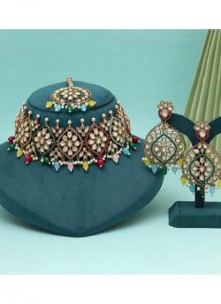 Party Wear Multi Color Pakistani Choker Designer imitation jewellery suppliers in Surat