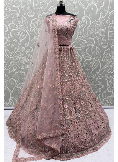 Peach Net Thread Work Wedding Wear Lehenga choli wholesale suppliers