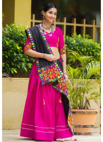 Pink Pure Cotton Lace Work Navratri Wear Lehenga choli with matching dupatta in Delhi