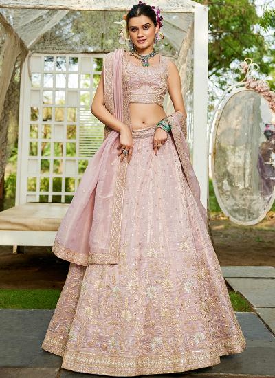 Pink Tisuue Sequin Work Wedding Wear Lehenga choli wholesale distributors