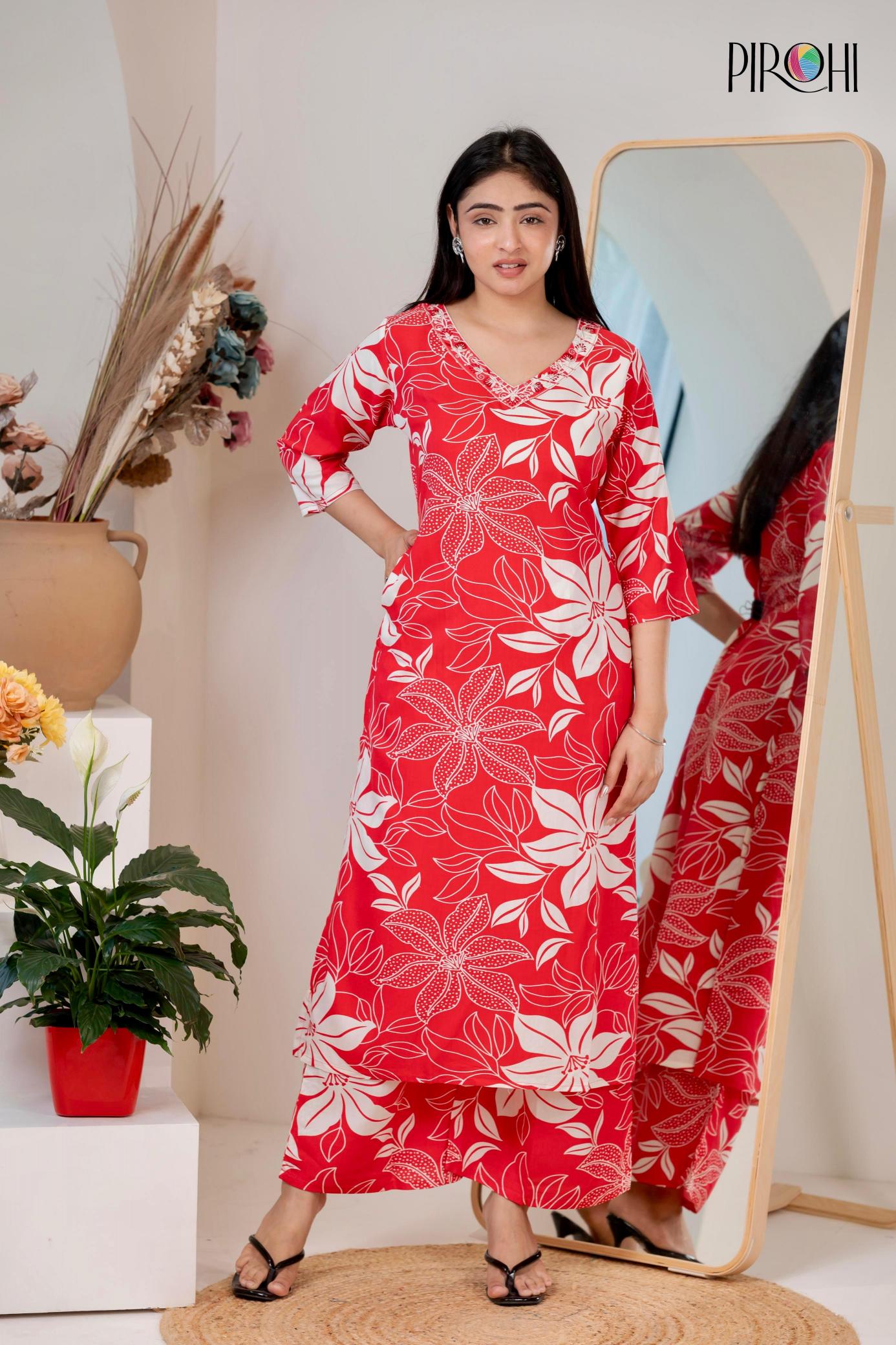 Pirohi kanchi reyon print coord set factory direct wholesale clothing india price