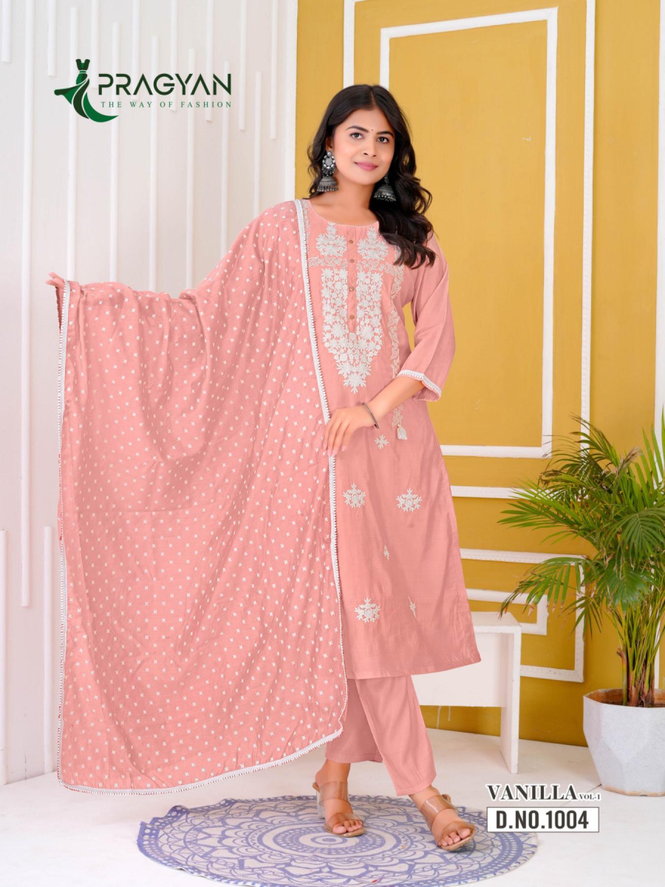 Pragyan vanilla vol 1 roman silk 3 pcs wholesale kurtis in surat with price