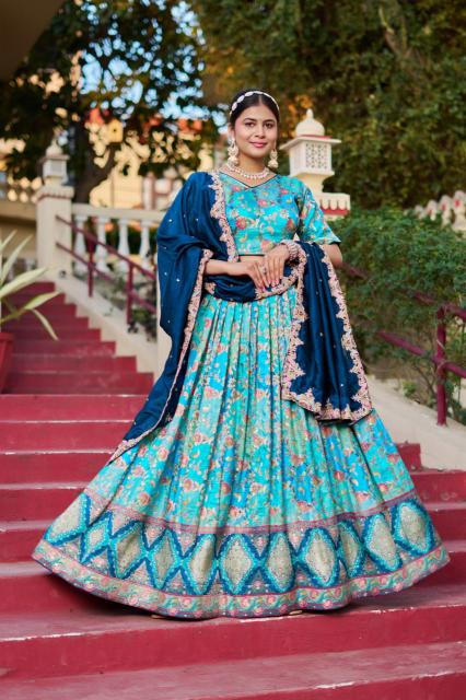PRASANG 03 jecard viscose Sky Blue Latest lehenga choli designs in Gujarat