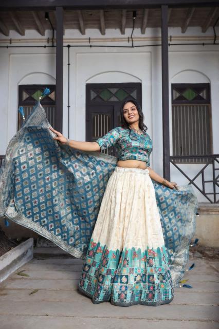 PRASANG 04  jecard viscose Sky blue Lehengha choli supplier